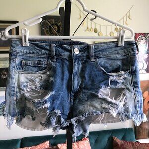 AMERICAN EAGLE size 8 Distressed Hi-Rise Shortie Frayed Hems Cut Offs Shorts
